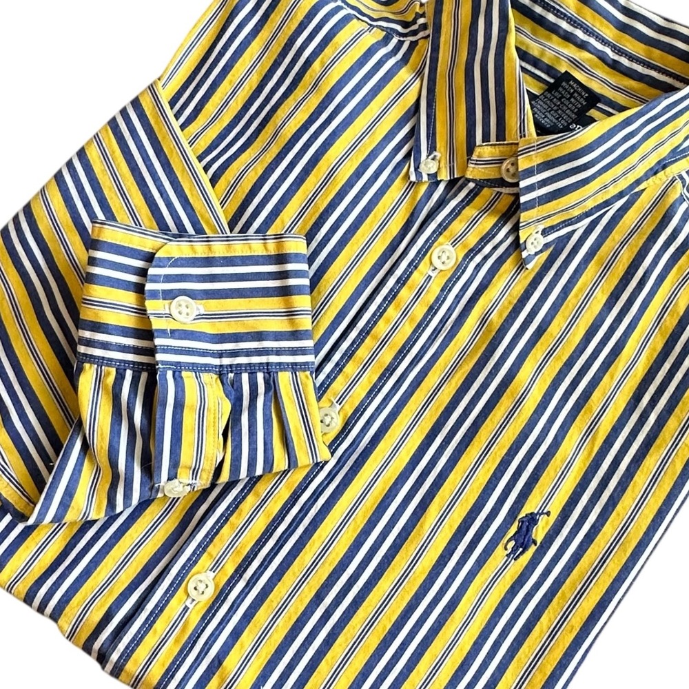 Ralph Lauren Shirt Boy's L (16-18) Yellow & Blue Stripe Button Down  Long Sleeve
